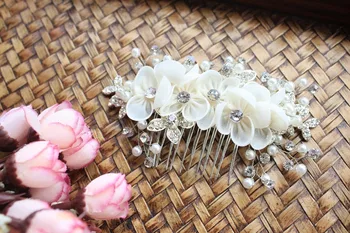 

bridal headpiece, rhinestone bead headpiece, bridal headband, hair flower, bridal chiffon flower, TS15005 3piece