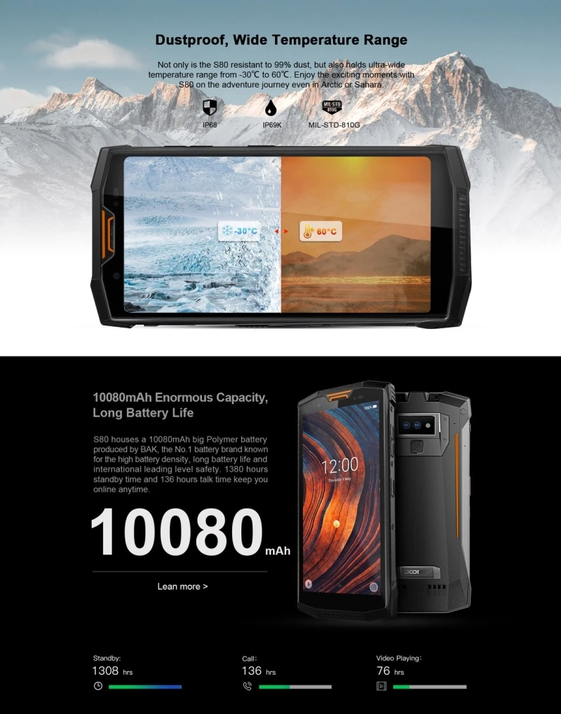 DOOGEE S80 прочный смартфон 10080 мАч 6 ГБ + 64 Гб рация 5 99 ''Android 8 1 IP68 водонепроницаемый