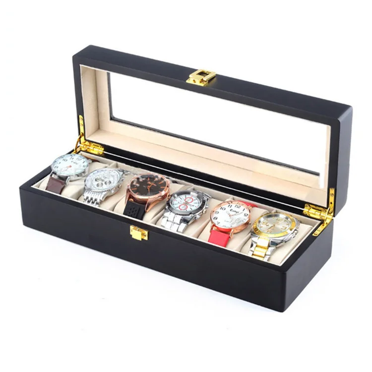 6 слотов деревянный дисплей часов коробка чёрный МДФ Часы Органайзер случае новые часы хранения Упаковка Ювелирные изделия подарочная упаковка