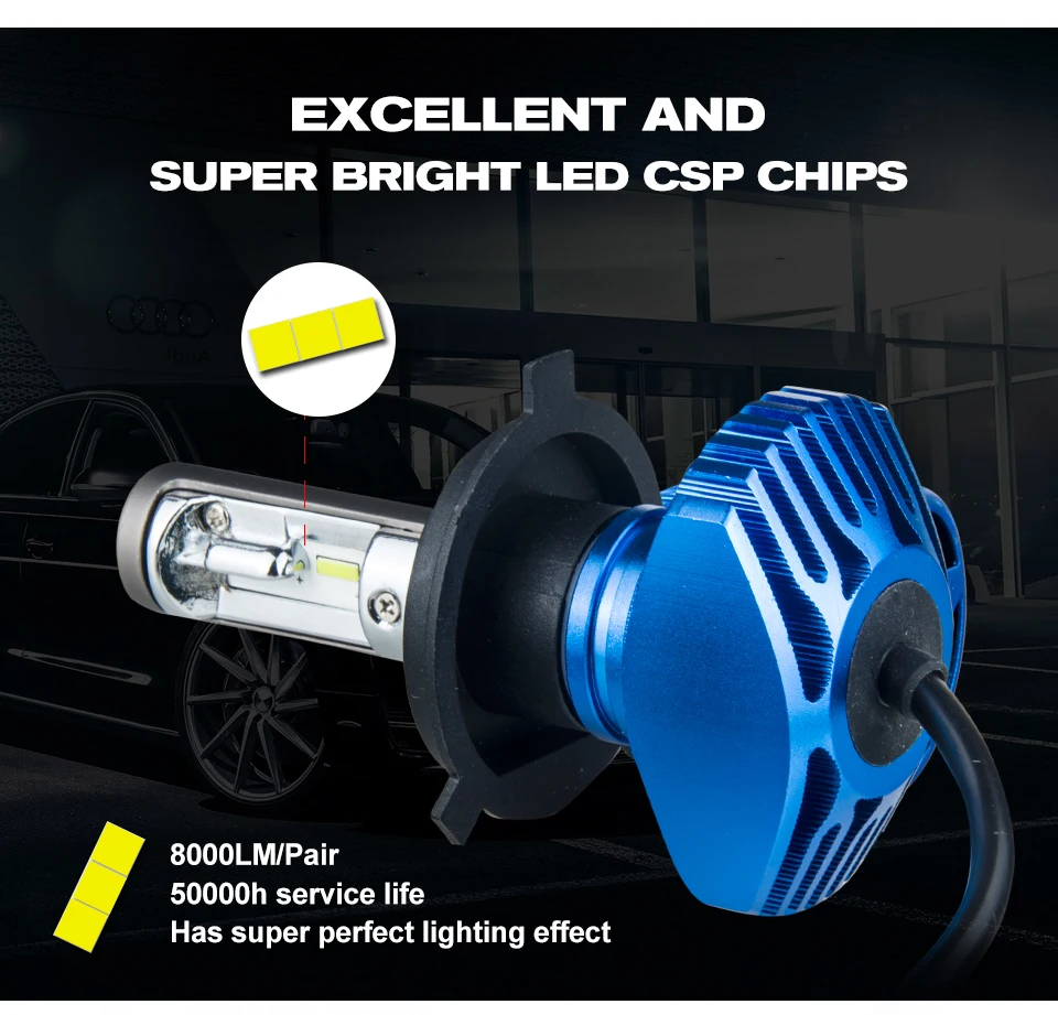 Foxcncar 2PCS  LED H4 H1 H11 H4 Led H7 Bulb Car Headlight High Low Beam 80W 8000LM 12V 24V Fog Light Kit Super Bright Car Light (2)