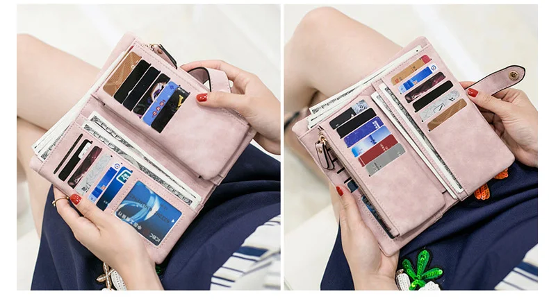 MJ Women Leather Wallets Matte PU Leather Long Wallet Lady's Brand Design Bi-Fold Clutch Purse Coin Pocket Multiple Card Holder (11)