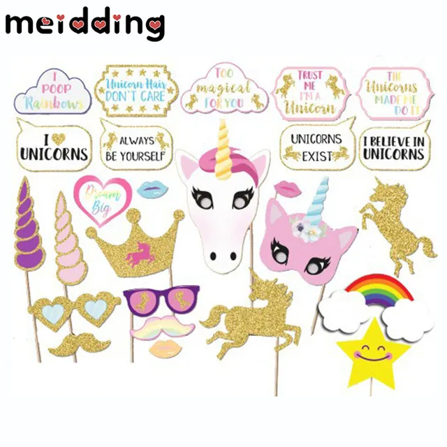 MEIDDING 30pcs Unicorn Photo Booth Props Cute Unicorns Rainbow Paperboard Baby Shower Decor Girls Christmas Party MEIDDING 30pcs Unicorn Photo Booth Props Cute Unicorns Rainbow Paperboard Baby Shower Decor Girls Christmas Party