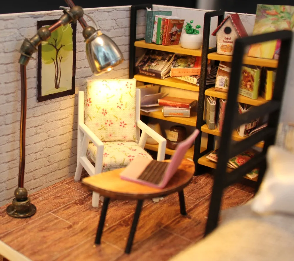 

Cute Families House Diy Dollhouse Creative Custom Model DIY Cabin Nordic Mini House Assembled Wooden Flash Birthday Gift