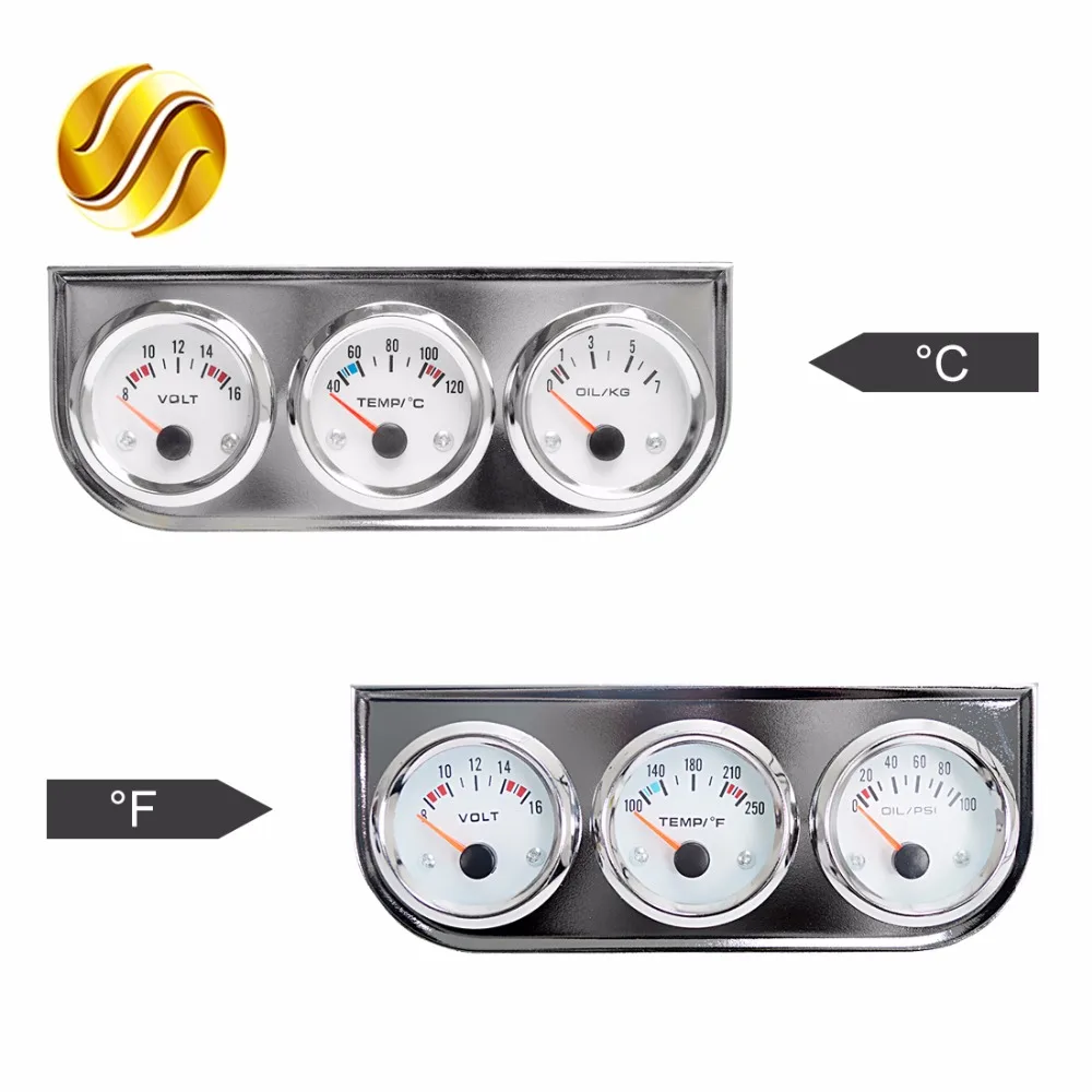 Dragon Gauge Car Triple Gauge Kit Volts Water Temp Celsius / Fahrenheit