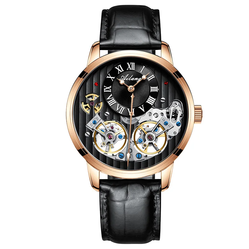 Топ люксовый бренд дорогие мужские часы автоматические механические качественные часы римский двойной турбийон швейцарские часы кожаный мужской - Цвет: 1