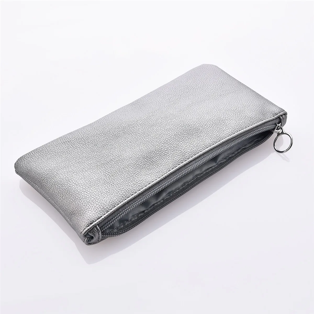 Solid Color PU Leather Purse Pencil Case with Zippered Cosmetic Bag Makeup Bag Coin Money Pouches for Women Travel Party