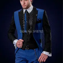 Бренд Дизайн Для мужчин формальный костюм Королевский синий смокинг жениха костюм Нарядные Костюмы для свадьбы для Для мужчин костюм Homme(куртка+ брюки для девочек+ жилет+ галстук