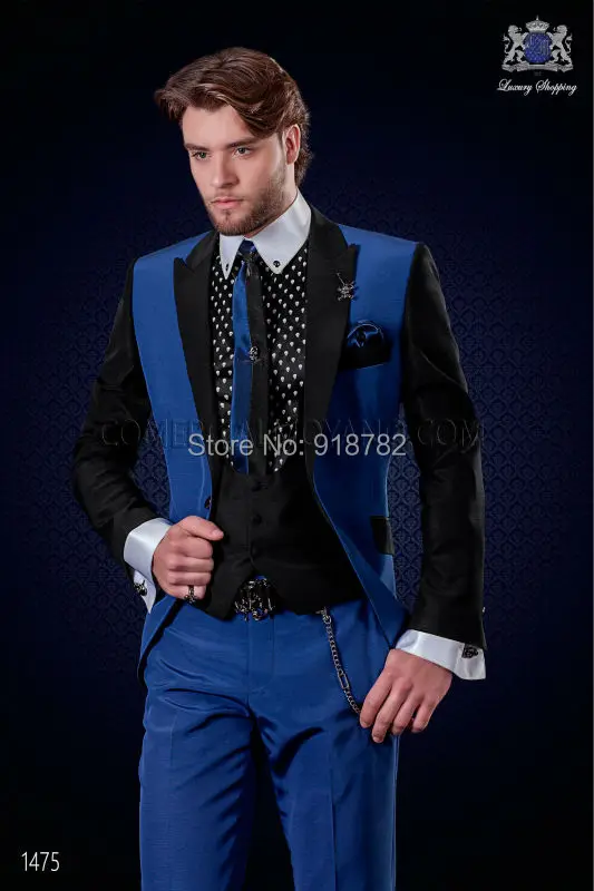 

New Brand Design Mens Formal Suit Royal Blue Tuxedo Groom Suit Wedding Suits For Men Costume Homme (Jacket+Pants+Vest+Tie)