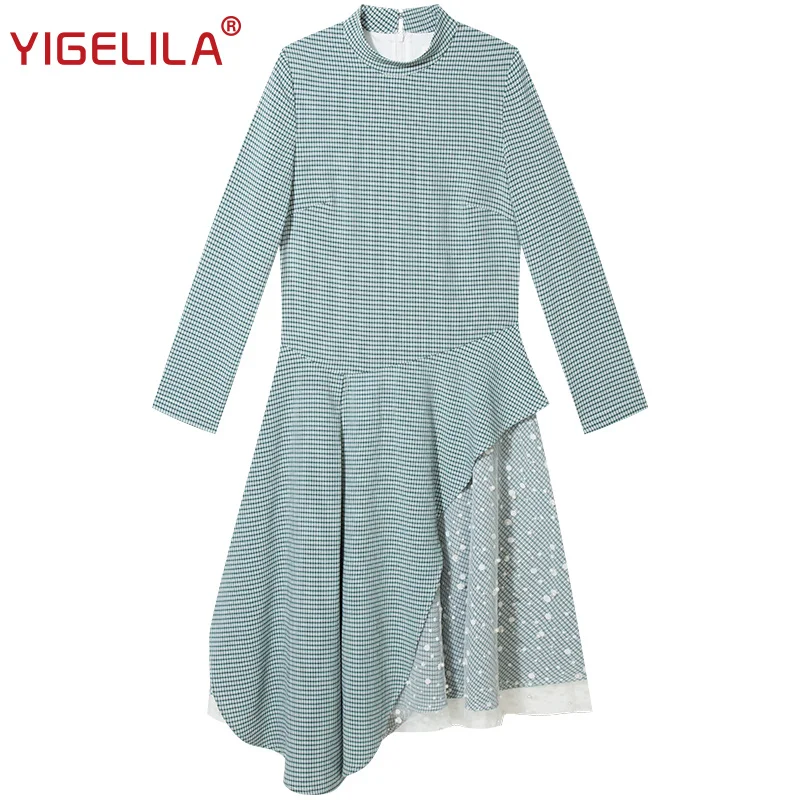 Женское платье YIGELILA облегающее кружевное в клетку с о вырезом и рукавом три