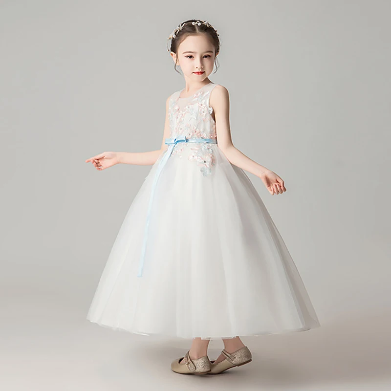 

2019 Kids Girls Long Party Dress Summer 2019 Elegant Flower Princess Costume Children Tutu Dress for Girls 4 to 14 Years B4A2BA