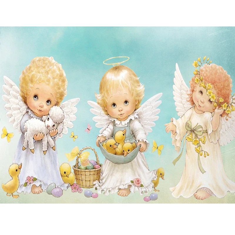 5D Full Square Diamond Painting Cross Stitch Diy Three Little Angels ...