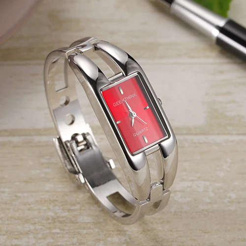 silver red Женский модный раскошный ремешок для часов Брендовое женское платье Красочные часы женские прямоугольный из нержавеющей стали ремешок женские часы - Цвет: silver red