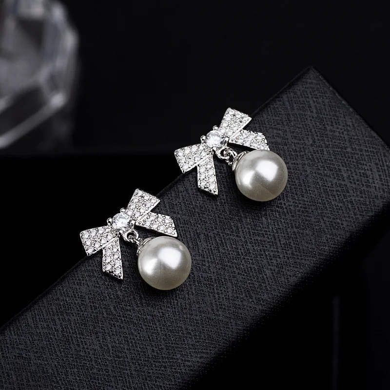 S925 серебряные серьги, бант жемчужные серьги, ювелирные изделия и аксессуары модные ювелирные изделия, серьги, серьги-гвоздики