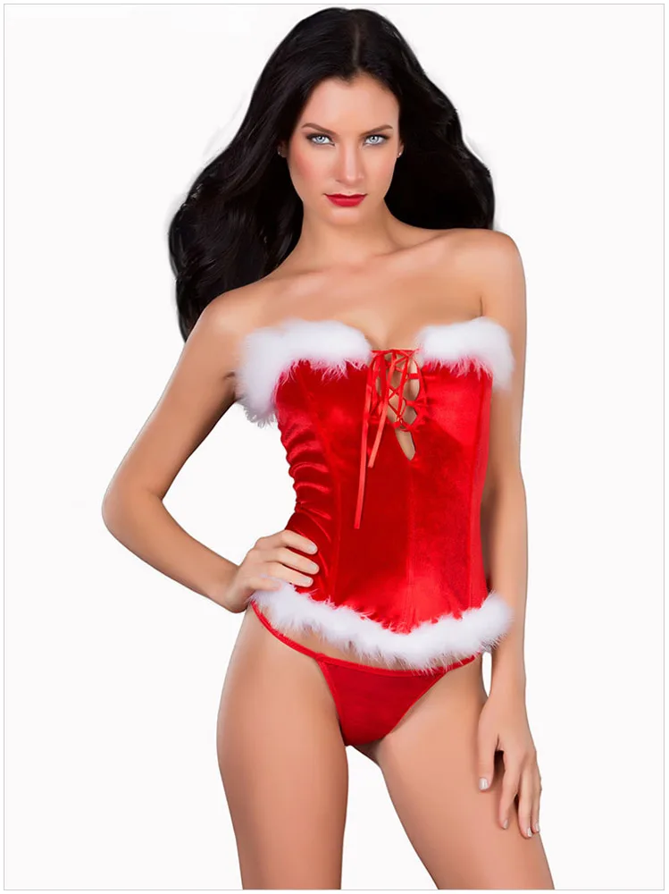 Рождественские Соблазнительные костюмы для косплея, красный топ без рукавов с вырезом на спине и пряжкой, нарядное платье Санта-Клауса для эротических фантазий, нижнее белье