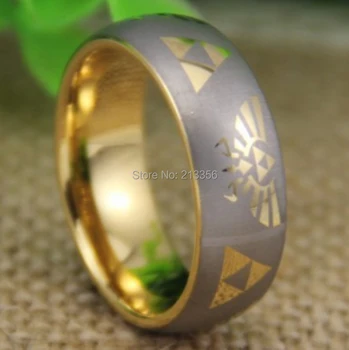 

Cheap Price Free Shipping 2013 USA UK CANADA Hot Selling 8MM Legend of Zelda Golden Domed Tungsten Ring Men's Wedding Band Ring