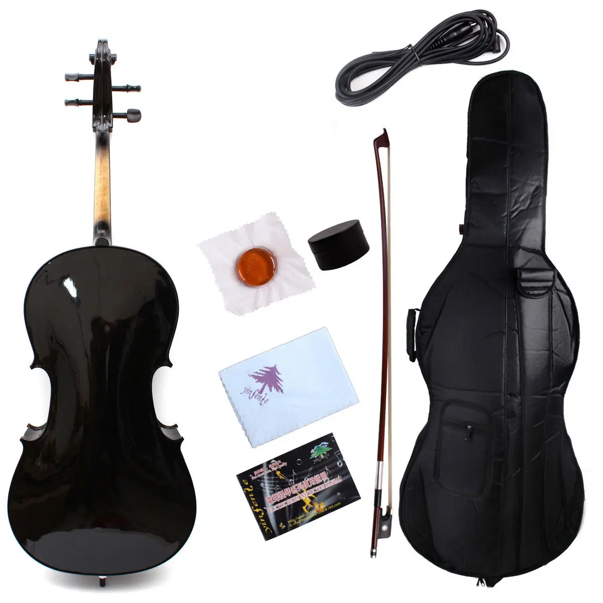 Yinfente Cello 4/4 Electric Cello Acoustic Hand Made Maple Spruce Black