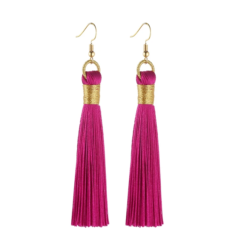 Tassel Earrings Golden Wrap Silk Fabric Vintage Women Dangle Drop Long LOVBEAFAS
