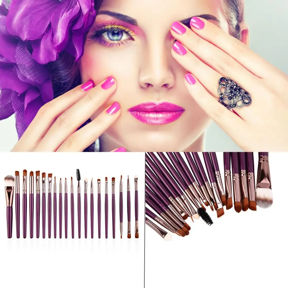 

New Arrival 20 pcs Professional Makeup Cosmetic Blush Purple Brush Set Kit with Coffee Hair 2017 Best Selling