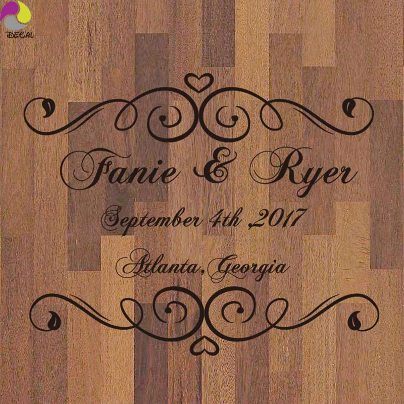 

Personalize Name Date Country Wedding Monogram Flower Heart Dance Floor Sticker Living Room Party Wall Decal Reception Vinyl