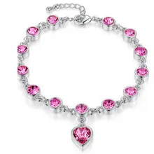 Hot Selling Fashion Cubic Zircon Sweet Peach Heart Gold Sliver Color Women Girls Bracelet Full Crystal Shining Jewelry
