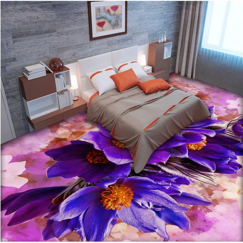 

beibehang Romantic full house flowers 3D flooring custom large fresco pvc thick wear resistant green floor paste papel de parede