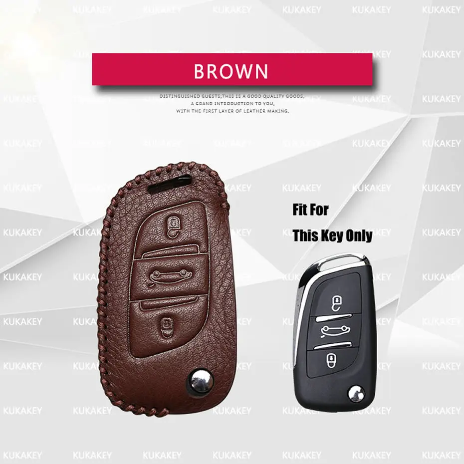 Genuine Leather Key Bag Case Cover Holder For Peugeot (3)