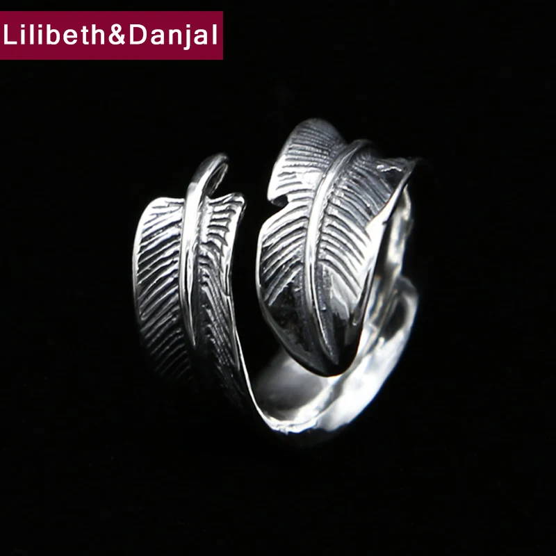 

2019 Couple Custom Adjustable Ring 100% Real 925 Sterling Silver Jewelry Men Women Feather Fashion Opening Ring freeshiping R41