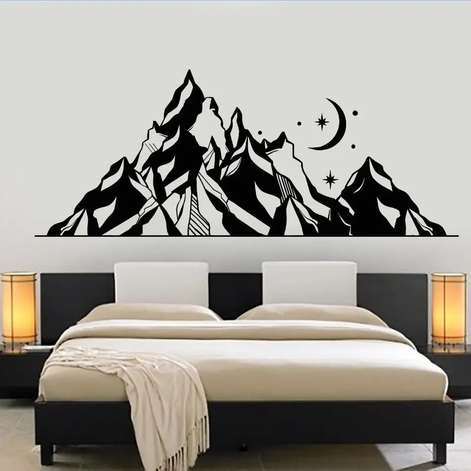 

Vinyl Wall Decal Large Mountains Landscape Wall Sticker Moon Star Art Wall Art Mural Kids Room Decoration Vinyl Wallpaper AY844