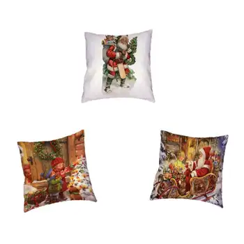 

Festive Holiday Style Cushion Cover Santa Sleigh Child New Year'S Gift 45X45Cm Christmas Home Sofa Decoration Pillowcase