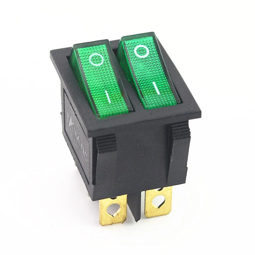 KCD2 двойной перекидной клавишный выключатель 6 Pin ВКЛ-ВЫКЛ с зеленым красным светом 20A 125VAC