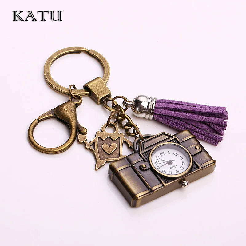 Katu Fashion Tassel Keychain Vintage Metal Camera Pocket Watch Keychain