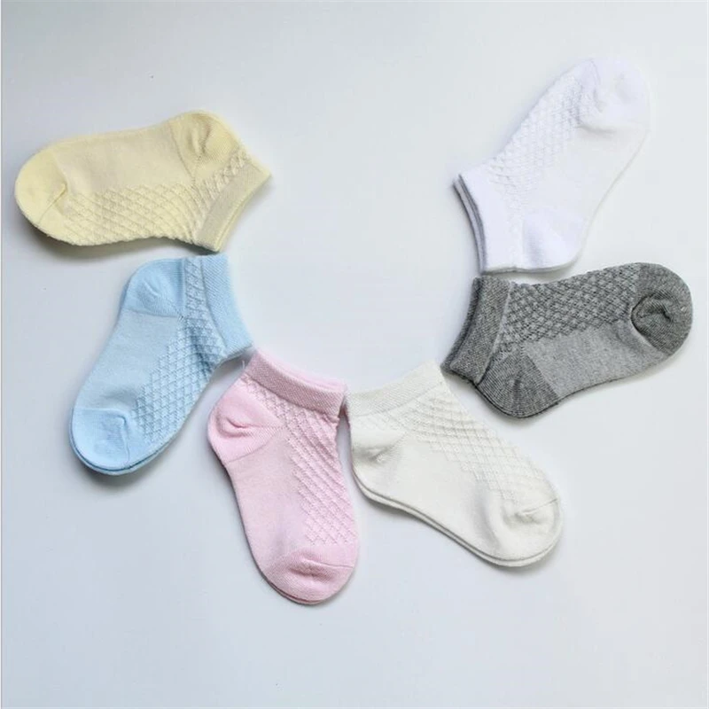 6 párů Smíšené barvy Vysoce kvalitní dětské kojenecké dívky a dívky Tenké letní ponožky Bavlněné krátké oko dětské Lodní ponožky Fit 0-3Y
