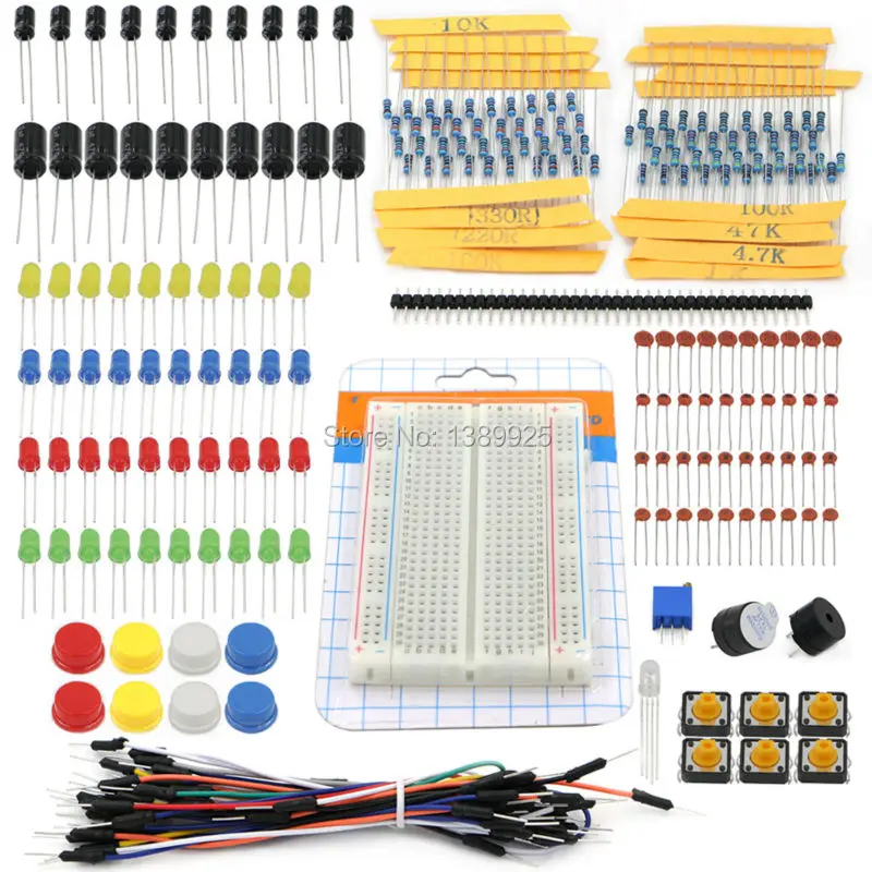 1 set Portable Kit Resistor LED Capacitor Jumper Wires Breadboard for