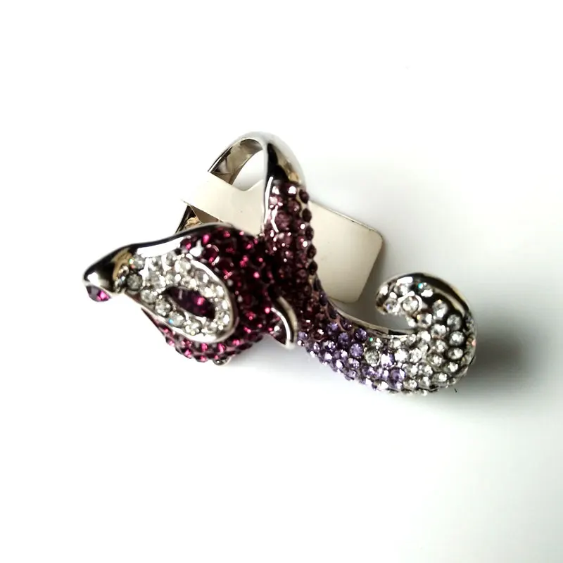 Высококачественное коктейльное кольцо для женщин в форме лисы, полностью инкрустированный стразами, ювелирные изделия для вечернего наряда, фиолетовое кольцо с кристаллами, Rn-384