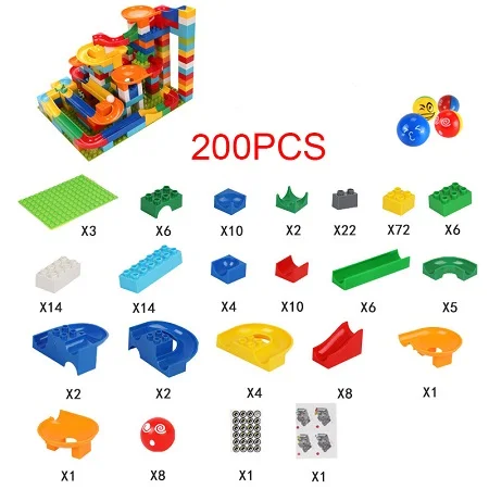 Новые мраморные гоночные блоки лабиринт мяч джунгли трек строительные блоки Забавный раздвижной шар кирпич подарок на день рождения игрушки для детей - Цвет: 200PCS