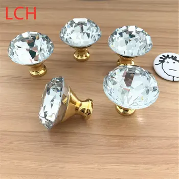 

FREE SHIPPING LCH 50PCS/ LOT 50MM CLEAR CUT DIAMOND KNOBS GLASS KNOB CRYSTAL KNOB CABINET KNOBS ON GOLD BASE
