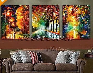 New 100% Hand Painted Landscape City Bench Night Modern