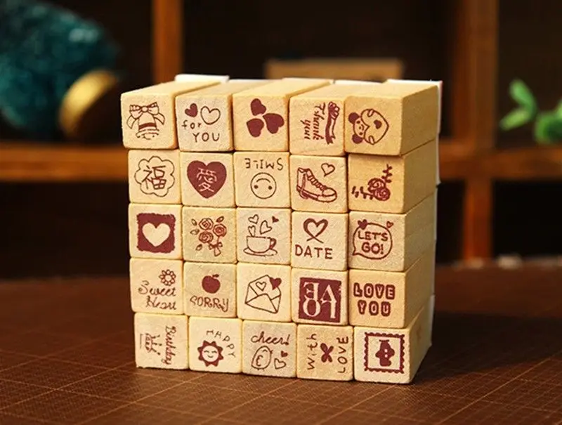 

Cute Diary 25pcs Notebook Childen Kid Set Decoration Pattern Stamper Wood Gift