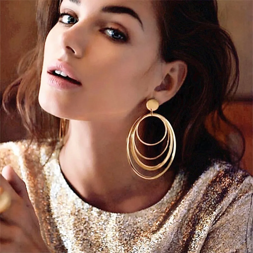 

KISSWIFE Fashion Big Smooth Circle Earrings Punk Style Gold Color Geometric Multi-layer Round Pendant Earrings Best Gift for Gir