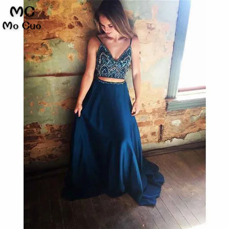 TWO PIECES PROM DRESSES SPAGHETTI STRAPS BEADING LONG PROM DRESS EVENING DRESSES 33