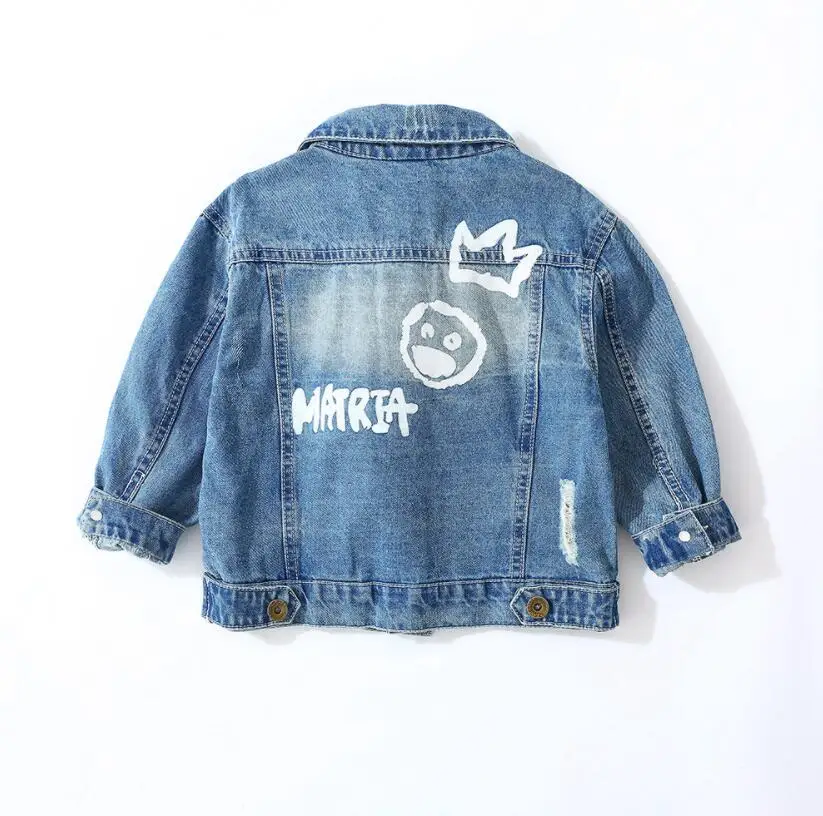 Boys Jacket kids Denim coat girl Outerwear children clothing Spring Autumn boy Graffiti Jeans Clothes broken hole For 2-7T