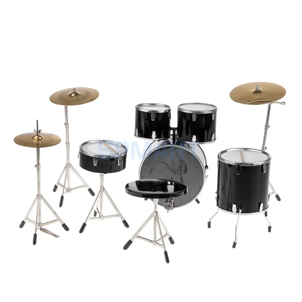 Набор миниатюрных барабанов 1:6, 7 шт., полный набор барабанов, музыкальный инструмент для 12 дюймов, горячие игрушки, фигурка или кукла Blythe BJD - Цвет: Black