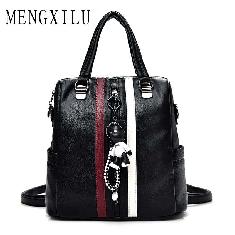 MENGXILU Brand Backpacks For Teenage Girls Schoolbag High Quality Pu Leather Backpack Women Casual Daypack Cute Bear Bag Mochila