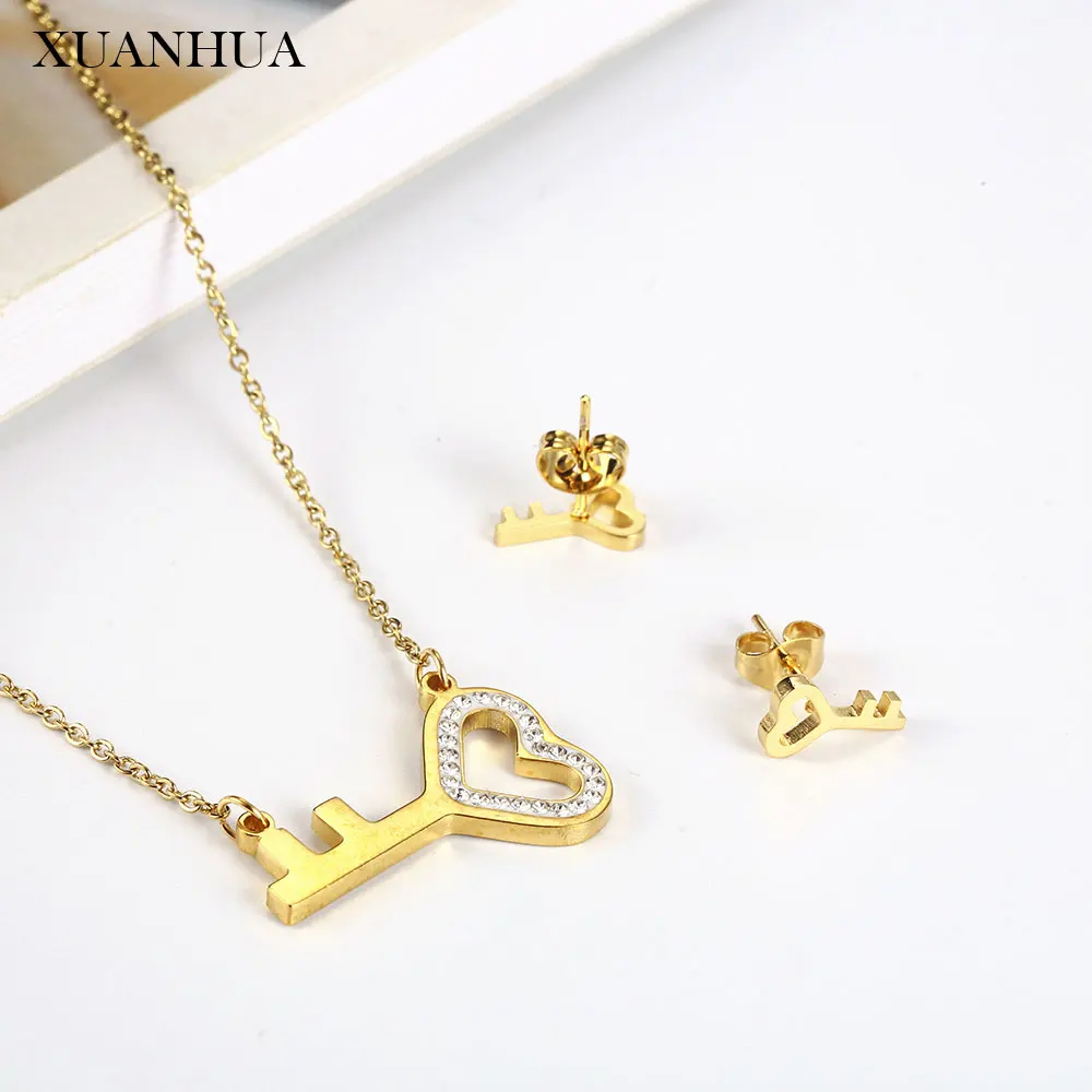 

XUANHUA Stainless Steel Jewelry Woman Vogue 2019 Necklace Earrings Set Charm Jewelry Accessories Bohemian Mass Effect