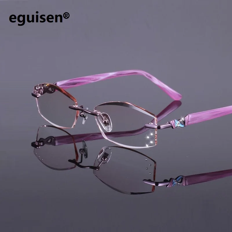 

RImeless ultra-light titanium plate women eyewear Rgradient color diamond cutting finished myopia prescription glasses female