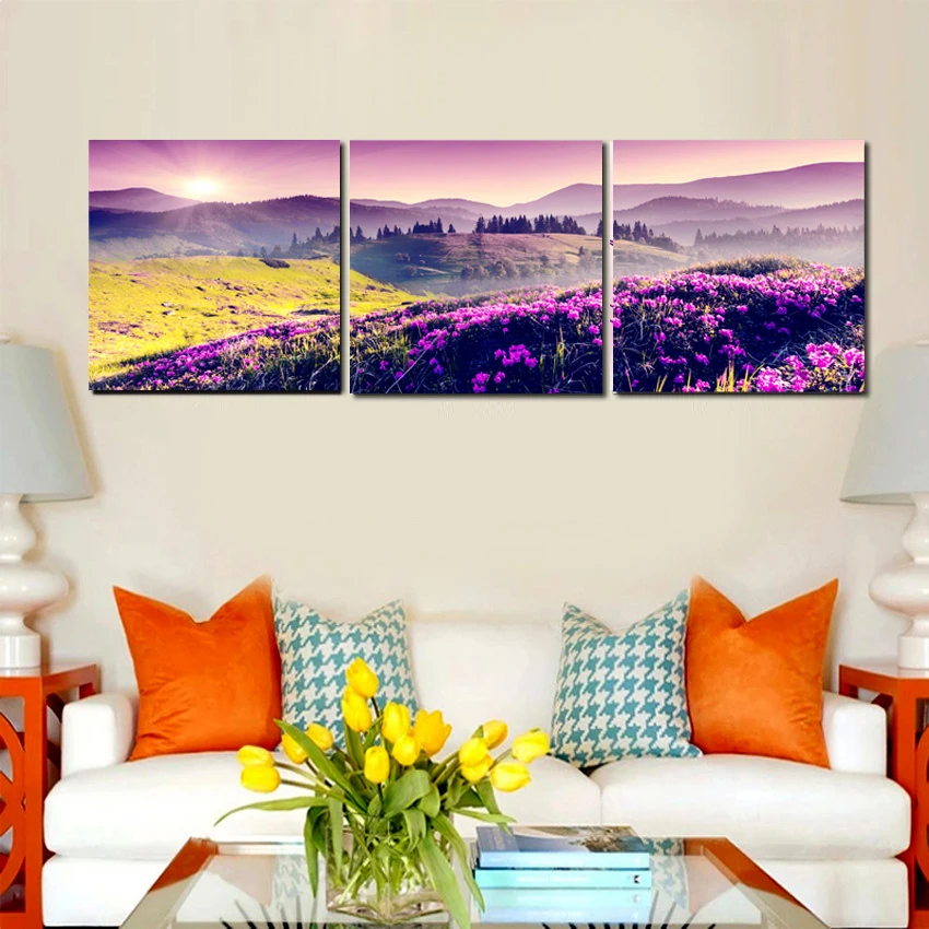 Triptych Canvas Art Nature Sunrise Mountain Scene Wall Pictures