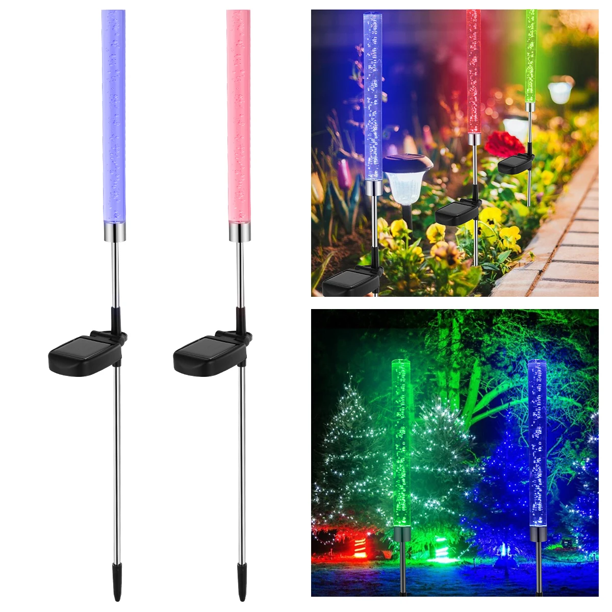 

2pcs/Set Solar Powered Sticker Lights Acrylic Bubble RGB Color Changing Lamp For Garden Patio Backyard Pathway Decor