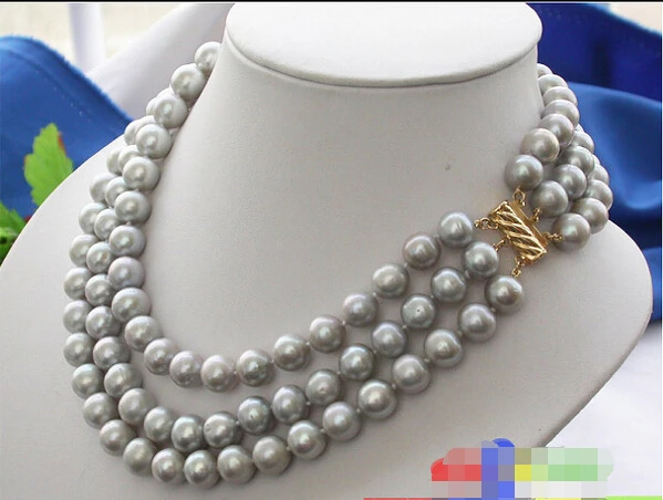 

A BEAUTIFUL AA+++ 3ROW 11MM ROUND GRAY FRESHWATER PEARL NECKLACE