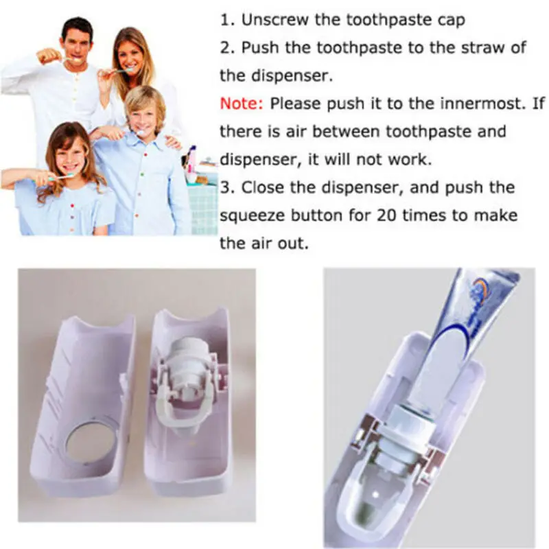 Solid Home Bathroom Toothpaste Dispenser + 5 Toothbrush Holder Set Wall Mount Stand Toothpaster Squeezer