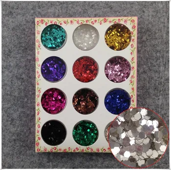 

12 Colors Acrylic Hexagon Sparkly Sequin Glitter Nail Art Tips Design Tool Decoration + Free Shipping ( NR-WS17 )
